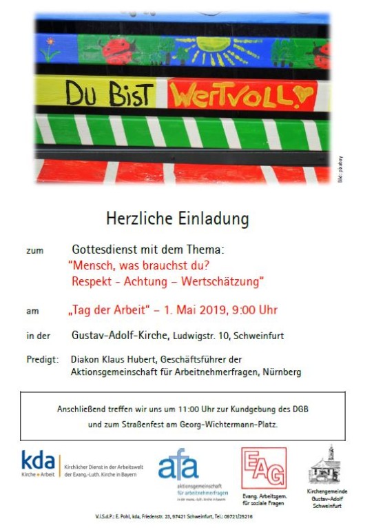 Flyer für den 1. Maigottesdienst in Schweinfurt.